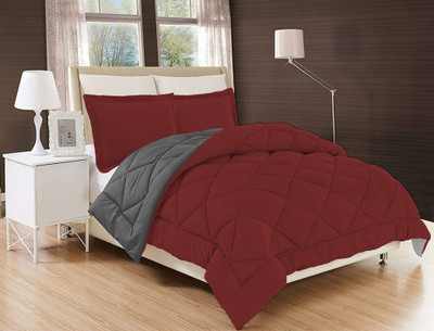 DORISTYLE Solid Single Quilt for  Heavy Winter(Poly Cotton, Maroon & Grey)