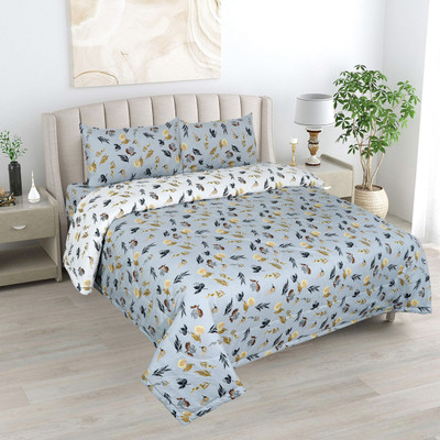 Osonics Textile Floral Double Mink Blanket for  AC Room(Microfiber, GREY & WHITE)