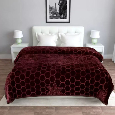 MFI Floral Double Mink Blanket for  Heavy Winter(Microfiber, Brown)