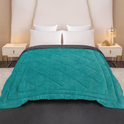 Cloth Fusion Solid Double Sherpa Blanket for  Heavy Winter(Microfiber, Teal&Grey)