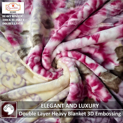 Signature Floral Single Mink Blanket for  Heavy Winter(Fur, Single Bed Purple Double-Layer 3D Embossed Thick Blanket for Heavy Winters59)