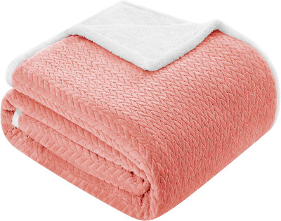 VAS COLLECTIONS Solid Double Sherpa Blanket for  Heavy Winter(Polyester, Pink & White)