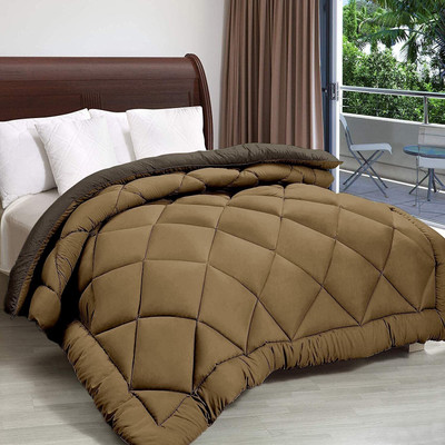 YUKU Checkered Double Comforter for  Heavy Winter(Poly Cotton, camel, dark brown)