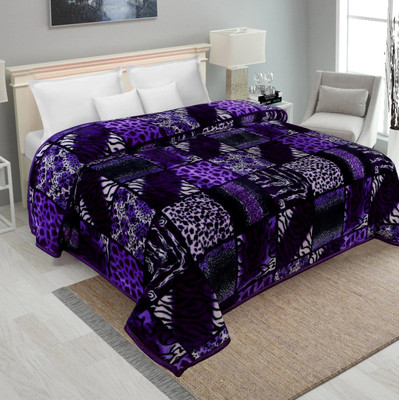 IWS Printed Double Mink Blanket for  AC Room(Microfiber, Purple)