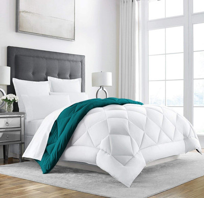 Texlux Solid Double Comforter for  Heavy Winter(Polyester, White:Dark Green)