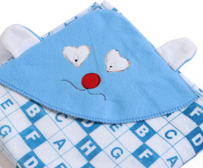 TRUDO Text Print Crib Hooded Baby Blanket for  AC Room(Woollen Blend, Firozi)