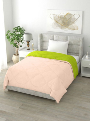 NK Handlooms Solid Single Quilt for  Heavy Winter(Poly Cotton, Parrot Green & Peach)