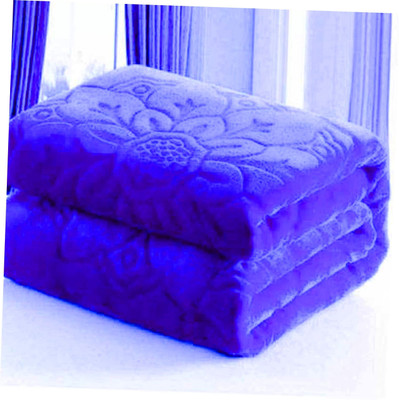 SIMAM Self Design Single Mink Blanket for  Mild Winter(Microfiber, BLUE 532)