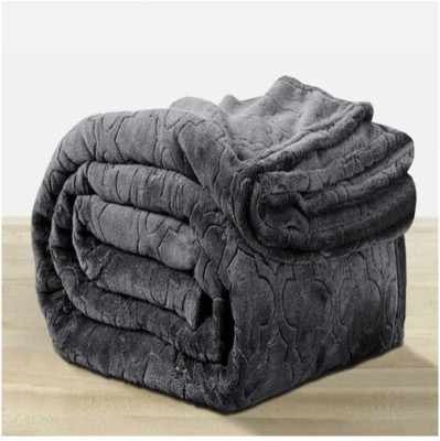 Oshano Solid Double Mink Blanket for  AC Room(Woollen Blend, Black)