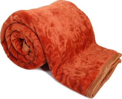 Convalexa Floral Double Mink Blanket for  Mild Winter(Microfiber, Golden)