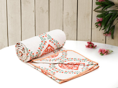 RUSTIC LINEN Printed Single AC Blanket for  AC Room(Cotton, Red)