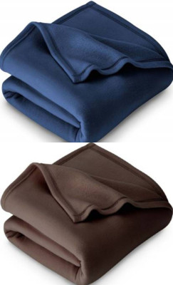 VORDVIGO Solid Single Fleece Blanket for  Mild Winter(Polyester, Blue, Brown)