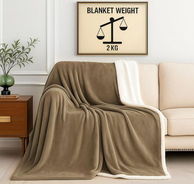 SANMARINO Solid Double Sherpa Blanket for  Mild Winter(Polyester, Beige, White)