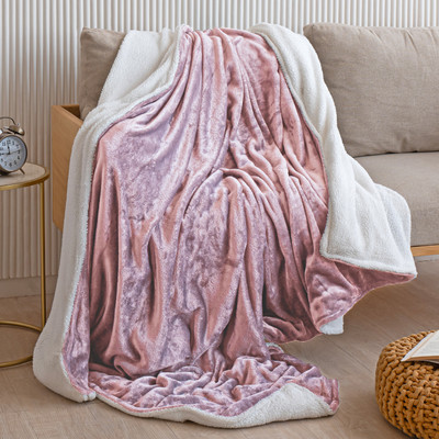 HOMEMONDE Solid Double Sherpa Blanket for  Mild Winter(Polyester, Pink)