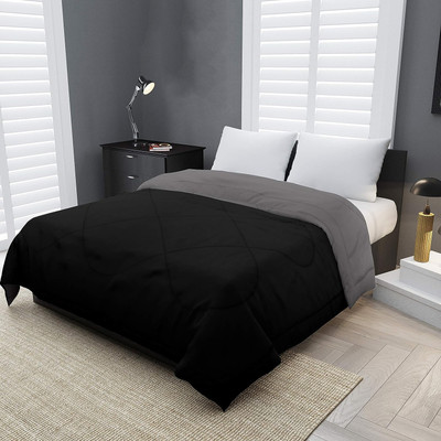 CRAZY WORLD Solid Single Comforter for  Mild Winter(Microfiber, Black & Grey)