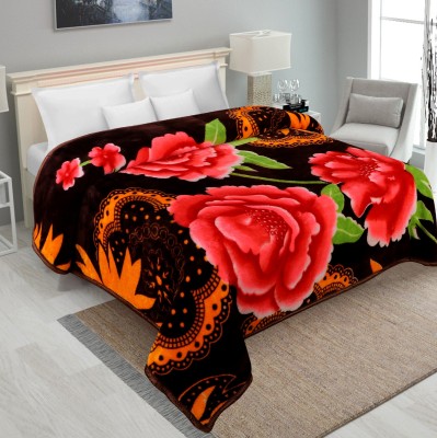 NK Handlooms Floral Double Mink Blanket for  Heavy Winter(Microfiber, REDROSENKDB)