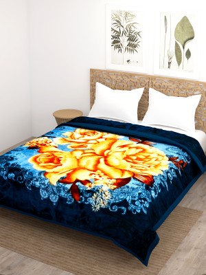 Lenovo Floral Double Mink Blanket for  Heavy Winter(Microfiber, Sky Blue & Brown)