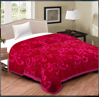 Barbarik Floral Double Mink Blanket for  Mild Winter(Microfiber, Red)