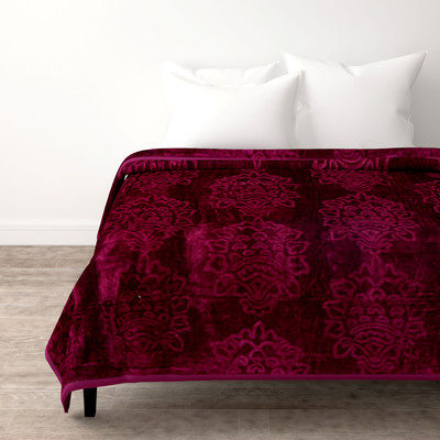SPANGLE Self Design Double Mink Blanket for  Mild Winter(Microfiber, Wine)