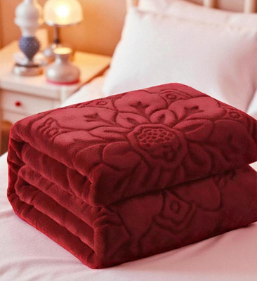 Changers Floral Double Mink Blanket for  Heavy Winter(Polyester, Maroon)