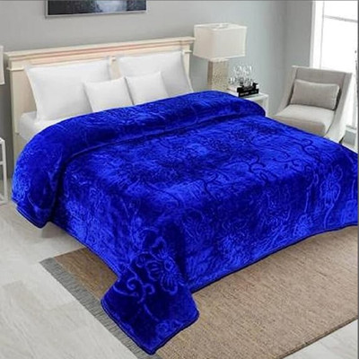 TUNDWAL'S Floral Single Mink Blanket for  Mild Winter(Microfiber, Navy Blue)