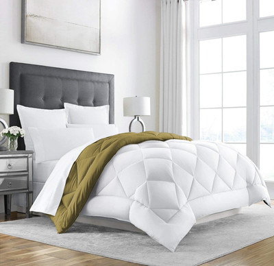 Jaipurlinen Solid Single Comforter for  Heavy Winter(Polyester, White:Mustard)