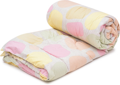 RUSTIC LINEN Printed Single Comforter for  Mild Winter(Microfiber, Yellow, Pink)