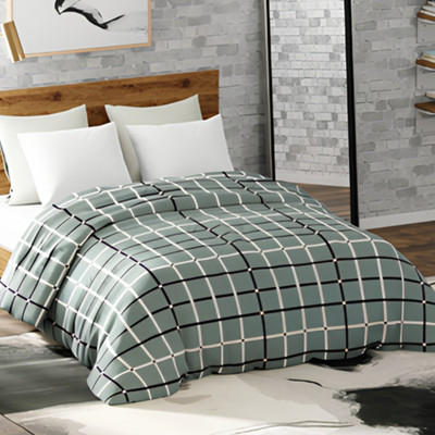haus & kinder Checkered Double AC Blanket for  AC Room(Polyester, Grey)