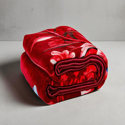 GKM Floral Double Mink Blanket for  Heavy Winter(Polyester, Red, White)