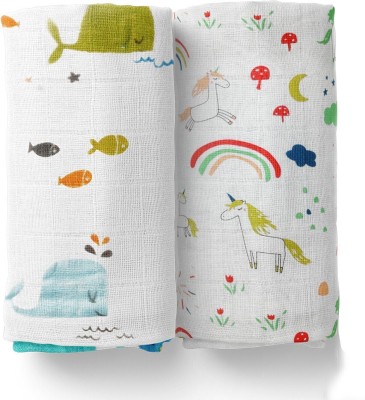 Mom's Home Animal Crib Swaddling Baby Blanket for  AC Room(Muslin, Unicorn & Blue Whale)