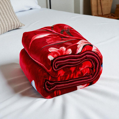 Swikon star Floral Double Mink Blanket for  Heavy Winter(Microfiber, Red, White)