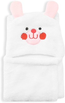 My New Born Cartoon Crib Hooded Baby Blanket for  Mild Winter(Polyester, White & Pink)