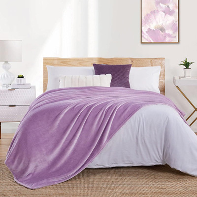 RAJ LAXMI INDUSTRIES Solid Double Fleece Blanket for  AC Room(Microfiber, Purple)