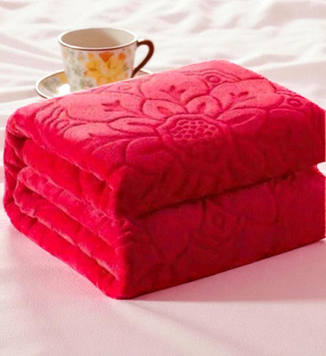 GKM Floral Double Mink Blanket for  Heavy Winter(Microfiber, Red)