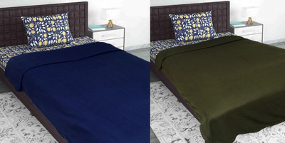 Evolife Solid King Fleece Blanket for  Mild Winter(Polyester, Blue + Green)