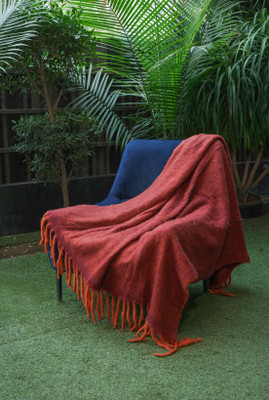 SHREEJA THROWS Solid Single Throw for  AC Room(Woollen Blend, Red)