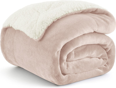 Cloth Fusion Solid Single Sherpa Blanket for  Heavy Winter(Microfiber, PEACH&WHITE)