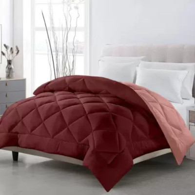CRAZY WORLD Solid Double Comforter for  Mild Winter(Microfiber, Red - Rose)