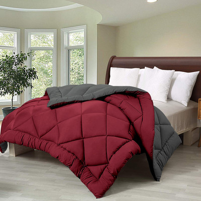 Cloth Fusion Solid Double Comforter for  AC Room(Microfiber, Grey/Maroon)