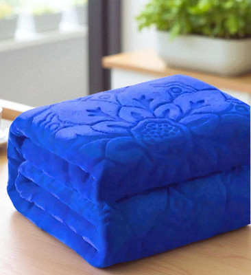 Swikon star Floral Double Mink Blanket for  Heavy Winter(Polyester, Blue)