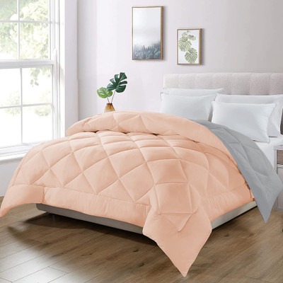 MeckHome Culture Solid Single Comforter for  Heavy Winter(Microfiber, Silver/Peach)