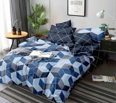 Skytex Geometric Double Comforter for  Mild Winter(Poly Cotton, Blue)