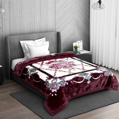 Signature Floral Single Mink Blanket for  Heavy Winter(Microfiber, Sleepy Head-Rosy Red(Double Layered))
