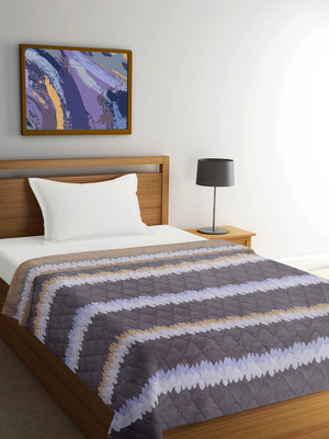 Fabinaliv Striped Single Comforter for  Mild Winter(Poly Cotton, Grey)