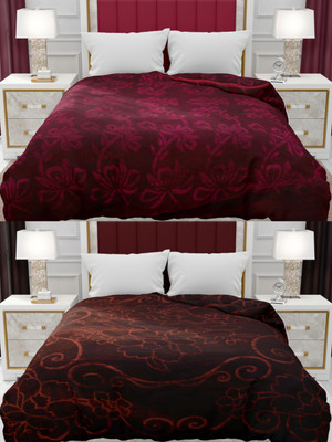 SPANGLE Self Design Double AC Blanket for  AC Room(Microfiber, Wine, Brown)