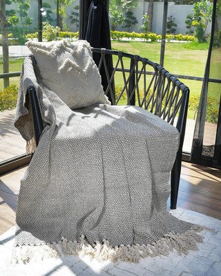 GRHAMOY Striped Single Throw for  AC Room(Cotton, Grey)