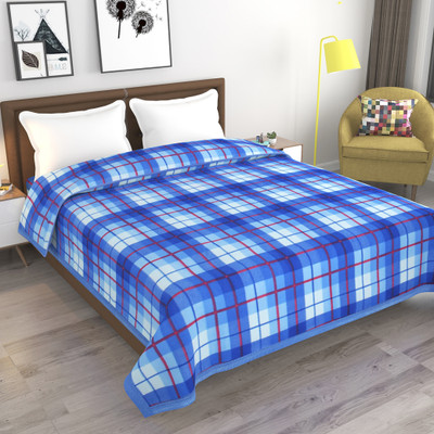Goyal's Checkered Double Fleece Blanket for  Heavy Winter(Polyester, Blue)