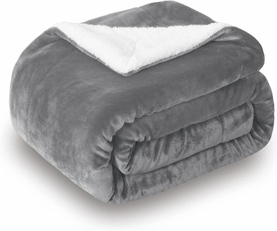 VAS COLLECTIONS Solid Single Sherpa Blanket for  Heavy Winter(Polyester, Grey)