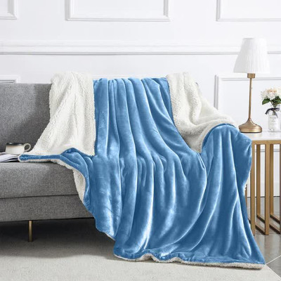 LA VERNE Solid Single Sherpa Blanket for  Heavy Winter(Woollen Blend, Sky Blue)