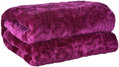 ACZO FEEL Self Design Double Mink Blanket for  Mild Winter(Microfiber, Purple)